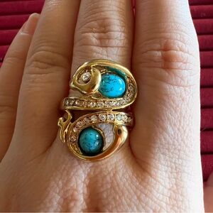 Gold-Tone Turquoise Crystal Snake Ring - Women's Fashion Jewelry